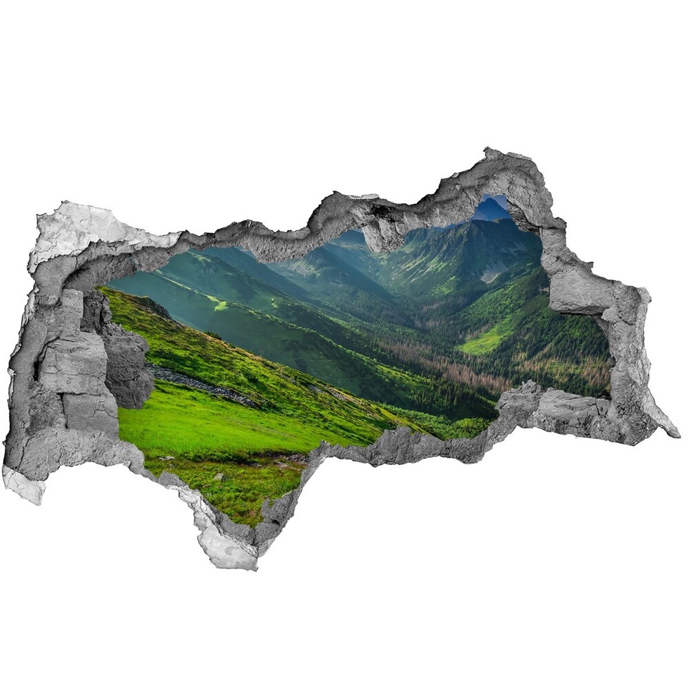 Sticker mural effet trou 3d Aube dans les montagnes béton