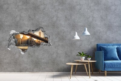 Autocollant à effet 3d trou Pont au coucher du soleil