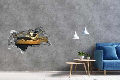 Autocollant à effet 3d trou Coucher de soleil sur la mer