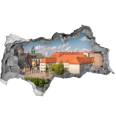 Sticker mural effet trou 3d La vieille ville de Cracovie