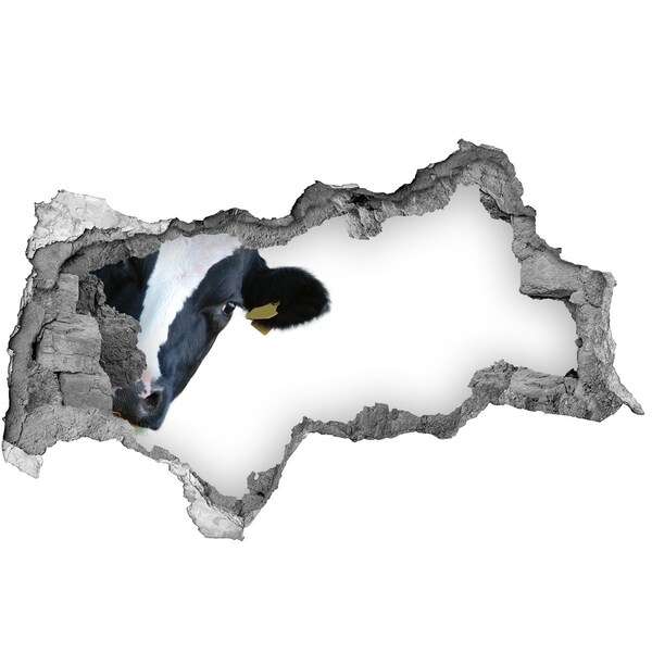 Sticker mural effet trou 3d Vache dans un trou dans le mur