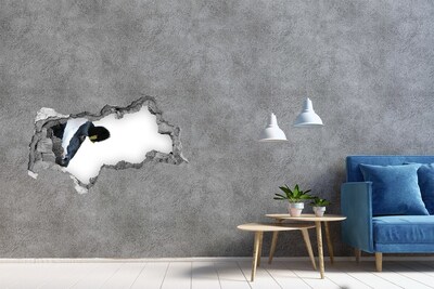 Sticker mural effet trou 3d Vache dans un trou dans le mur