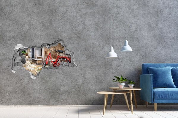 Sticker mural effet trou 3d Un vélo rouge dans une rue charmante