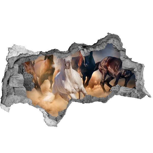 Autocollant à effet 3d trou Chevaux au galop à travers le mur