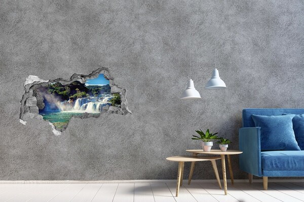 Sticker mural effet trou 3d Chutes d'eau au paradis