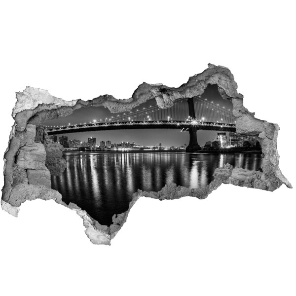 Sticker mural effet trou 3d Le pont de Manhattan la nuit