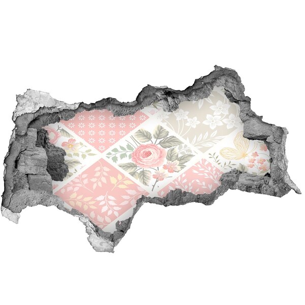 Autocollant à effet 3d trou Motif floral sur fond béton