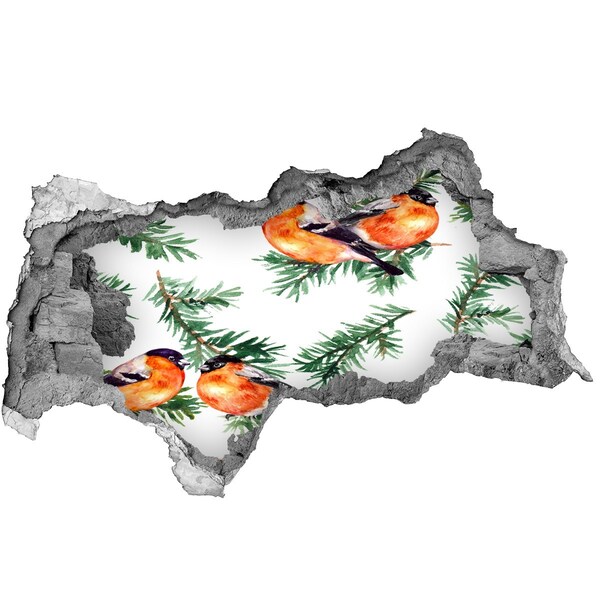 Sticker mural effet trou 3d Oiseaux sur fond vert