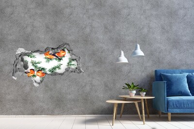 Sticker mural effet trou 3d Oiseaux sur fond vert