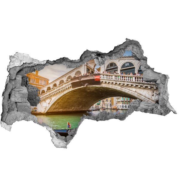 Sticker mural effet trou 3d Le pont du Rialto à Venise