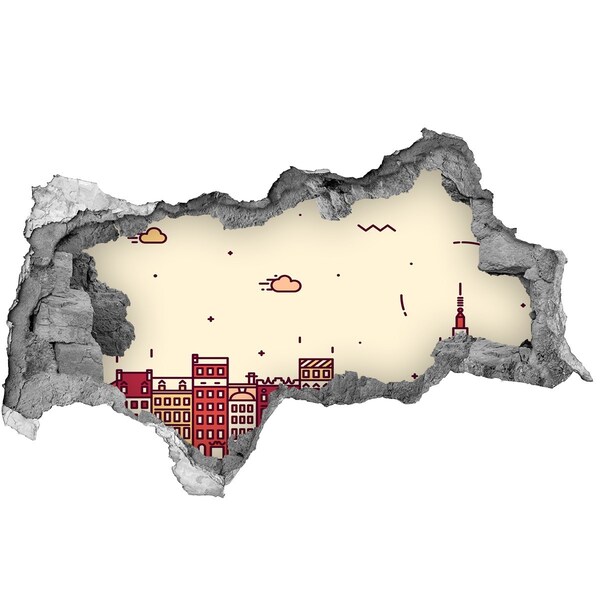 Sticker mural effet trou 3d La ville derrière le mur