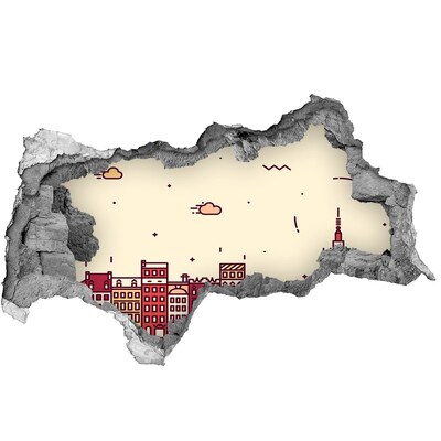 Sticker mural effet trou 3d La ville derrière le mur