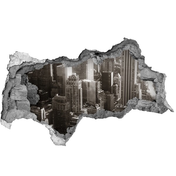 Autocollant mural trou Vue de la ville depuis un trou dans le mur