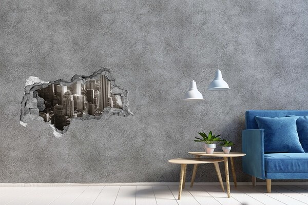 Autocollant mural trou Vue de la ville depuis un trou dans le mur