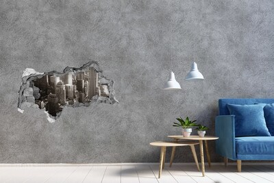 Autocollant mural trou Vue de la ville depuis un trou dans le mur