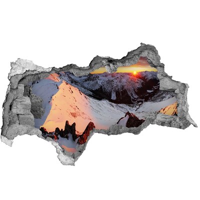 Autocollant à effet 3d trou Coucher de soleil sur la montagne