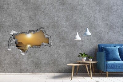 Sticker mural effet trou 3d Coucher de soleil sur la mer