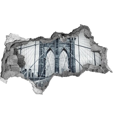 Sticker mural effet trou 3d Le pont de Brooklyn en noir et blanc