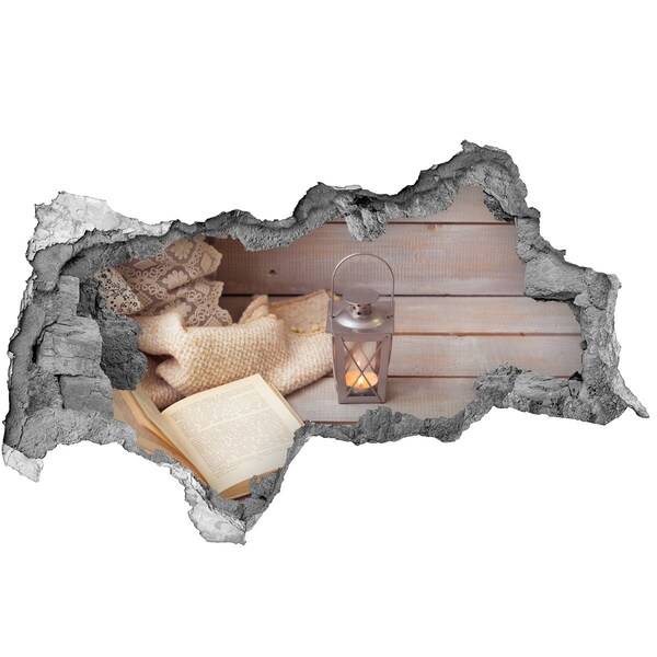 Sticker mural effet trou 3d Un coin douillet avec une lanterne