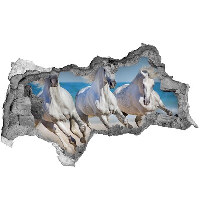 Sticker mural effet trou 3d Chevaux blancs sur la plage