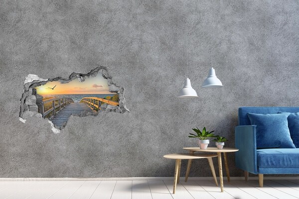 Autocollant à effet 3d trou Coucher de soleil sur la mer