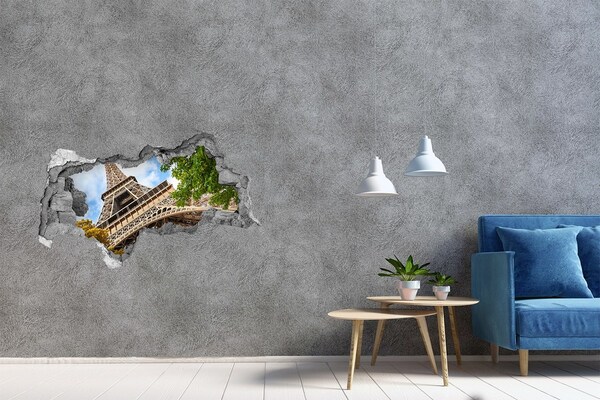 Autocollant à effet 3d trou La tour Eiffel à Paris