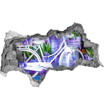 Autocollant à effet 3d trou Un vélo dans un jardin rempli de fleurs