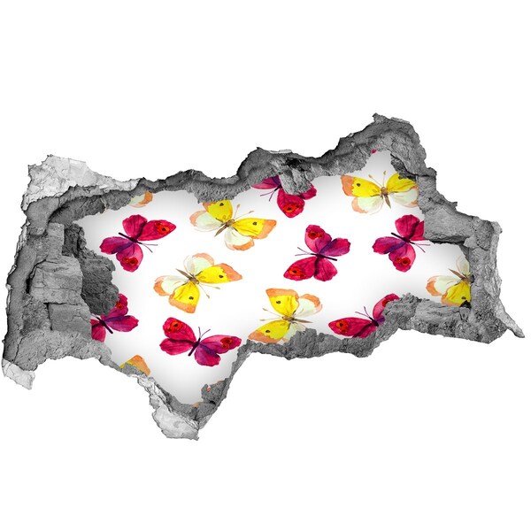 Sticker mural effet trou 3d Papillons dans le jardin fleuri