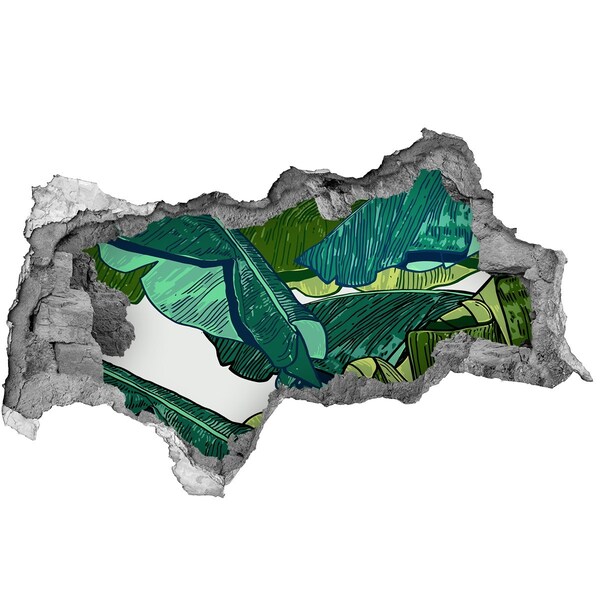 Autocollant mural trou jardin tropical avec des feuilles de bananier
