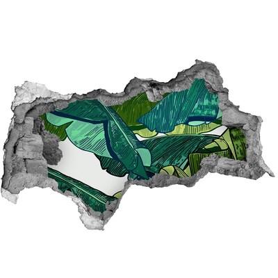 Autocollant mural trou jardin tropical avec des feuilles de bananier