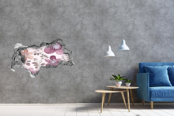 Sticker trou dans le mur Motif floral sur fond rose