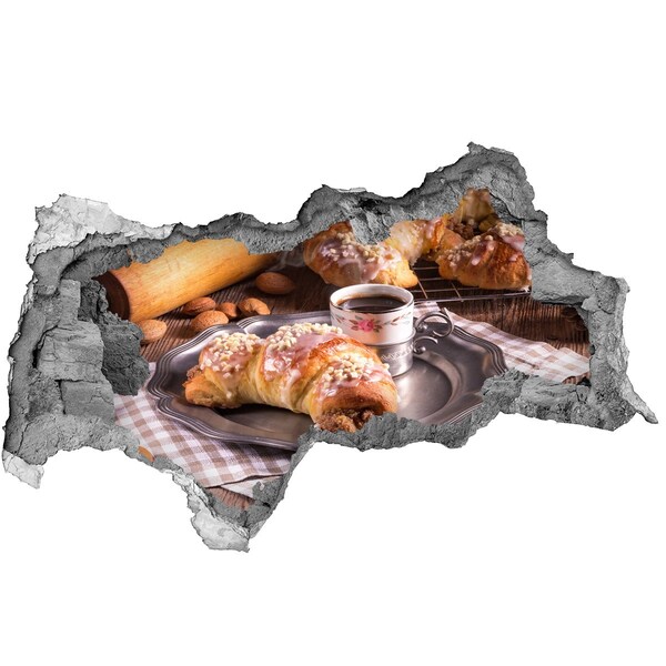 Autocollant mural trou De délicieux croissants avec du café