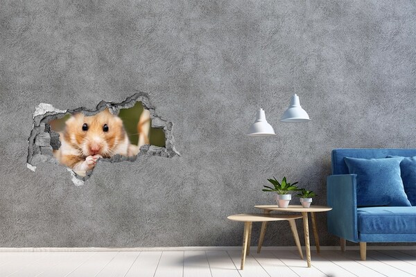 Autocollant mural trou Hamster dans un trou transparent dans le mur