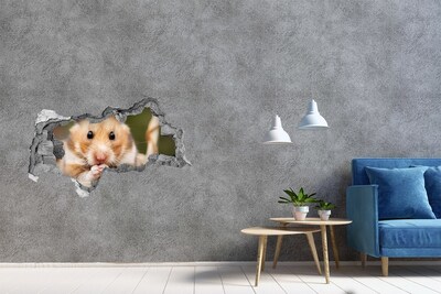 Autocollant mural trou Hamster dans un trou transparent dans le mur