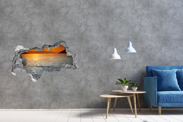 Sticker mural effet trou 3d Coucher de soleil sur la mer