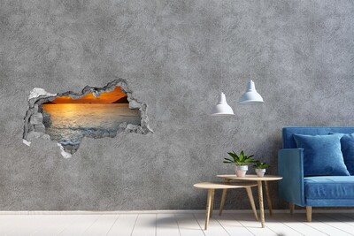 Sticker mural effet trou 3d Coucher de soleil sur la mer