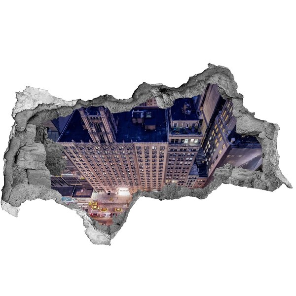 Sticker mural effet trou 3d Vue depuis les hauteurs de la ville la nuit