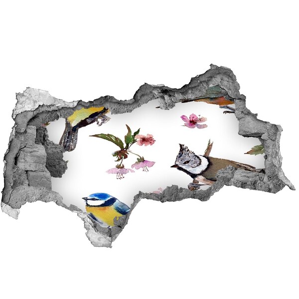 Sticker mural effet trou 3d Paysage printanier avec des oiseaux