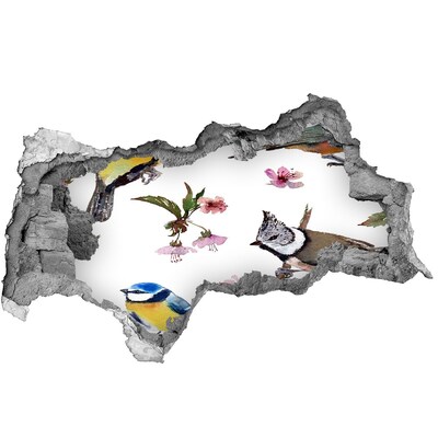 Sticker mural effet trou 3d Paysage printanier avec des oiseaux