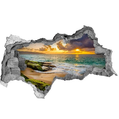 Sticker mural effet trou 3d Coucher de soleil sur la mer
