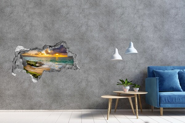Sticker mural effet trou 3d Coucher de soleil sur la mer
