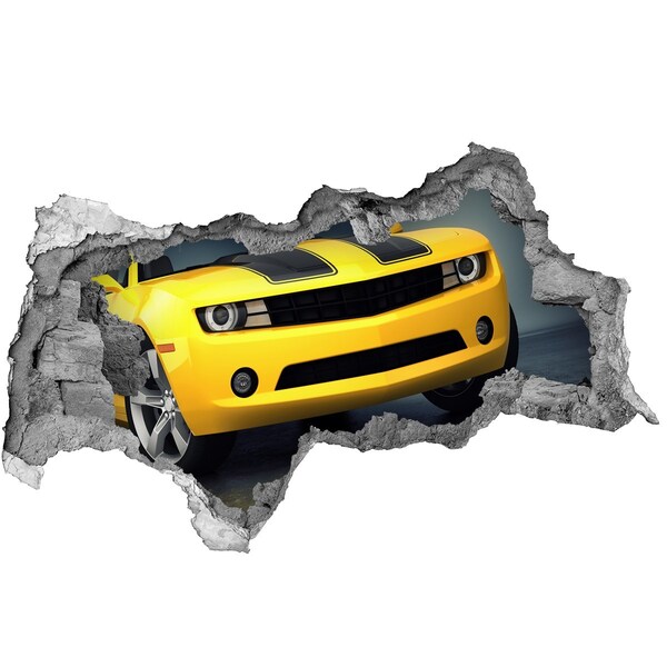 Sticker trou dans le mur Un mur en ruine avec une voiture jaune