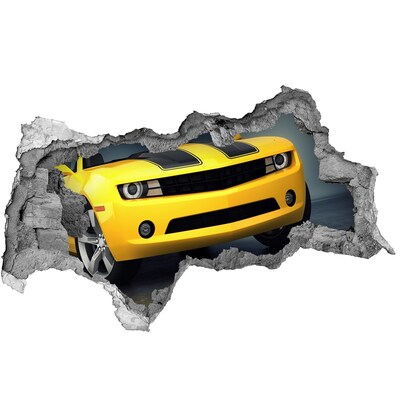 Sticker trou dans le mur Un mur en ruine avec une voiture jaune
