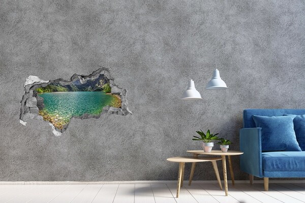 Sticker mural effet trou 3d Lac dans les montagnes