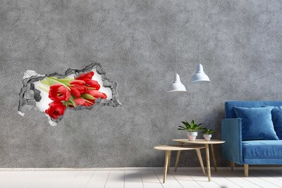 Sticker mural effet trou 3d Des tulipes dans un mur brisé