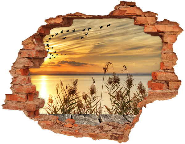 Sticker mural effet trou Coucher de soleil sur le lac