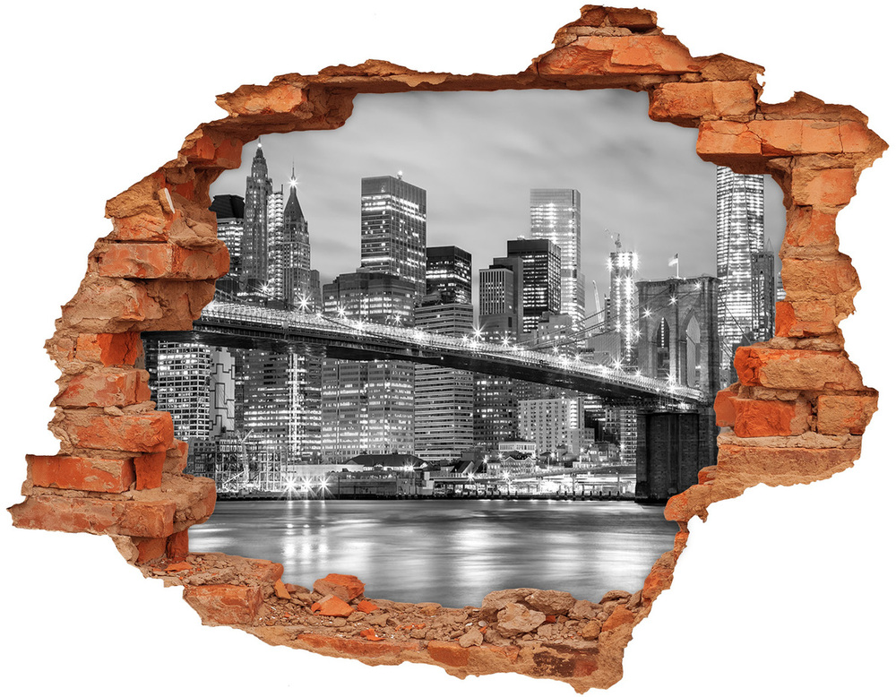 Sticker mural effet trou Manhattan brique