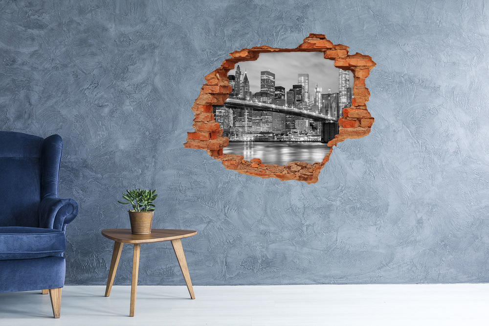 Sticker mural effet trou Manhattan brique