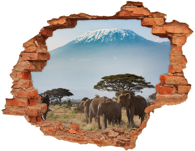 Sticker trou dans le mur Éléphants du Kilimandjaro brique