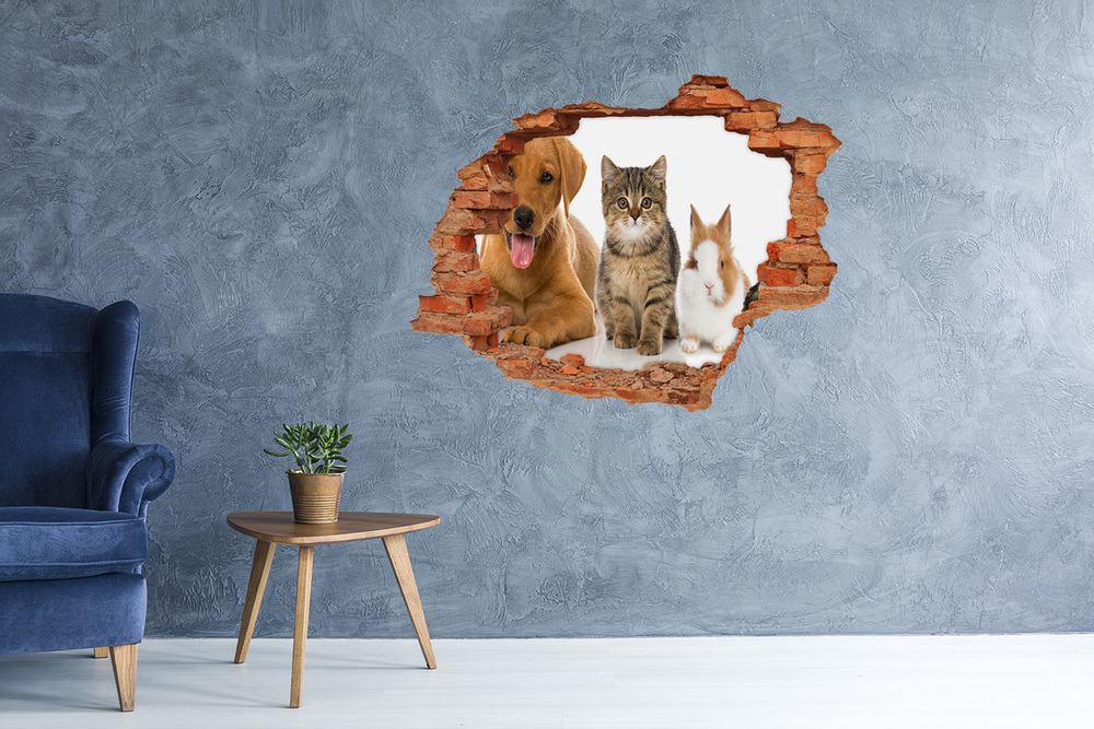 Autocollant mural trou Chien et chat brique